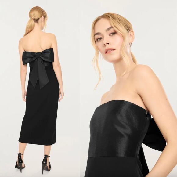 LIKELY | Valerie Dress in Black Bow Strapless Midi Sheath 4 - Picture 2 of 11